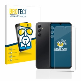 Vorderseite einer Produktverpackung mit dem Markenlogo BROTECT. Daneben ist das Gerät Samsung Galaxy A34 5G (Display+Kamera) m