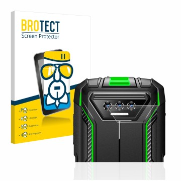 Front side of a product packaging with the brand logo BROTECT. Next to it is the device Doogee S41 Pro (ONLY Camera Lens) show