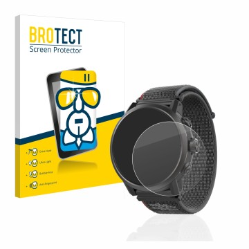 Face avant d’un emballage produit avec le logo de la marque BROTECT. À côté, l’appareil Coros Apex 2 est représenté avec la pr