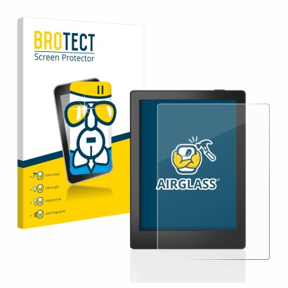 Vorderseite einer Produktverpackung mit dem Markenlogo BROTECT. Daneben ist das Gerät Boox Poke 5 mit dem zugehörigen Displays