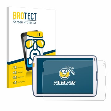 Parte frontal de un envase de producto con el logotipo de la marca BROTECT. Al lado se muestra el dispositivo Zebra ET40 10.1