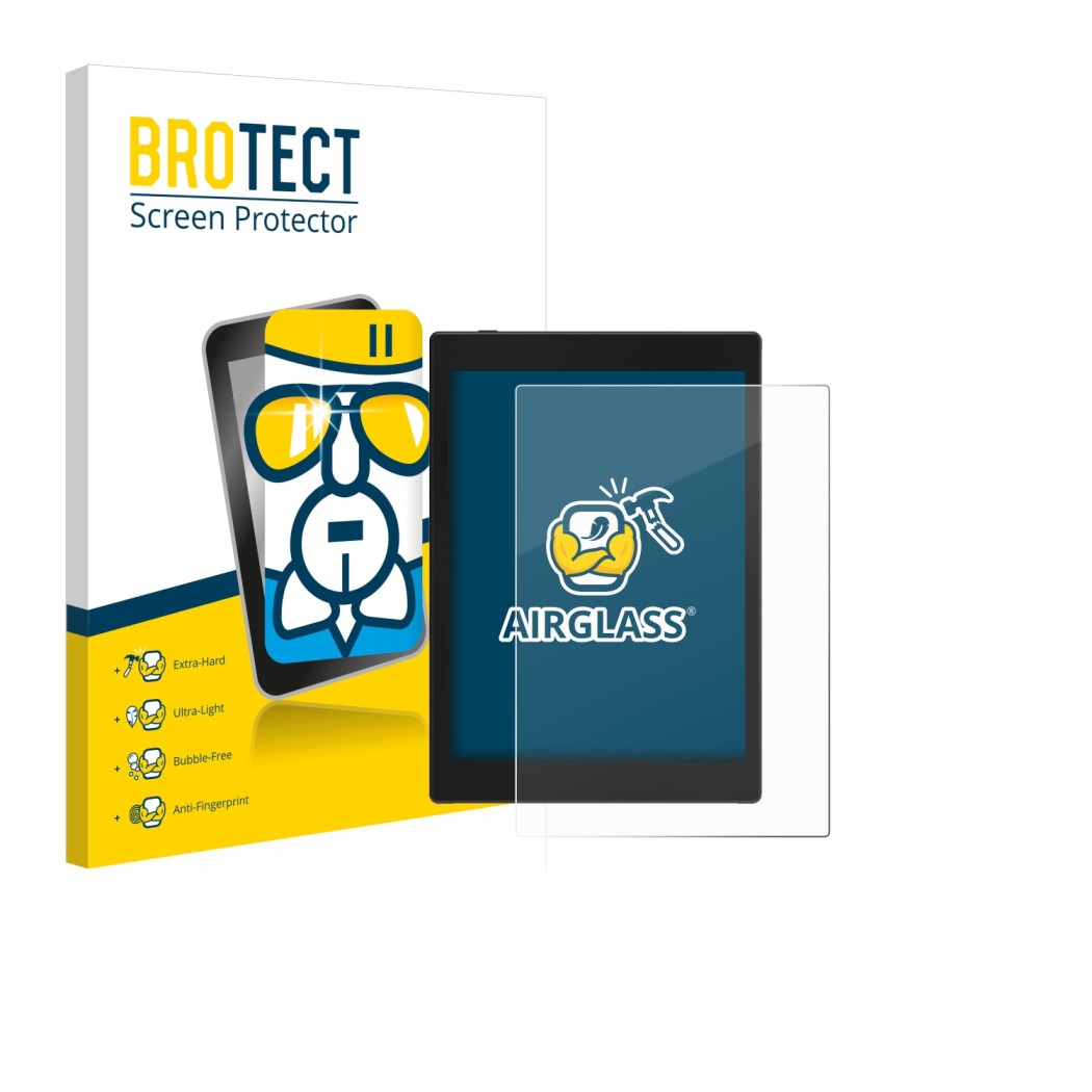 Vorderseite einer Produktverpackung mit dem Markenlogo BROTECT. Daneben ist das Gerät Boox Tab Mini C mit dem zugehörigen Disp