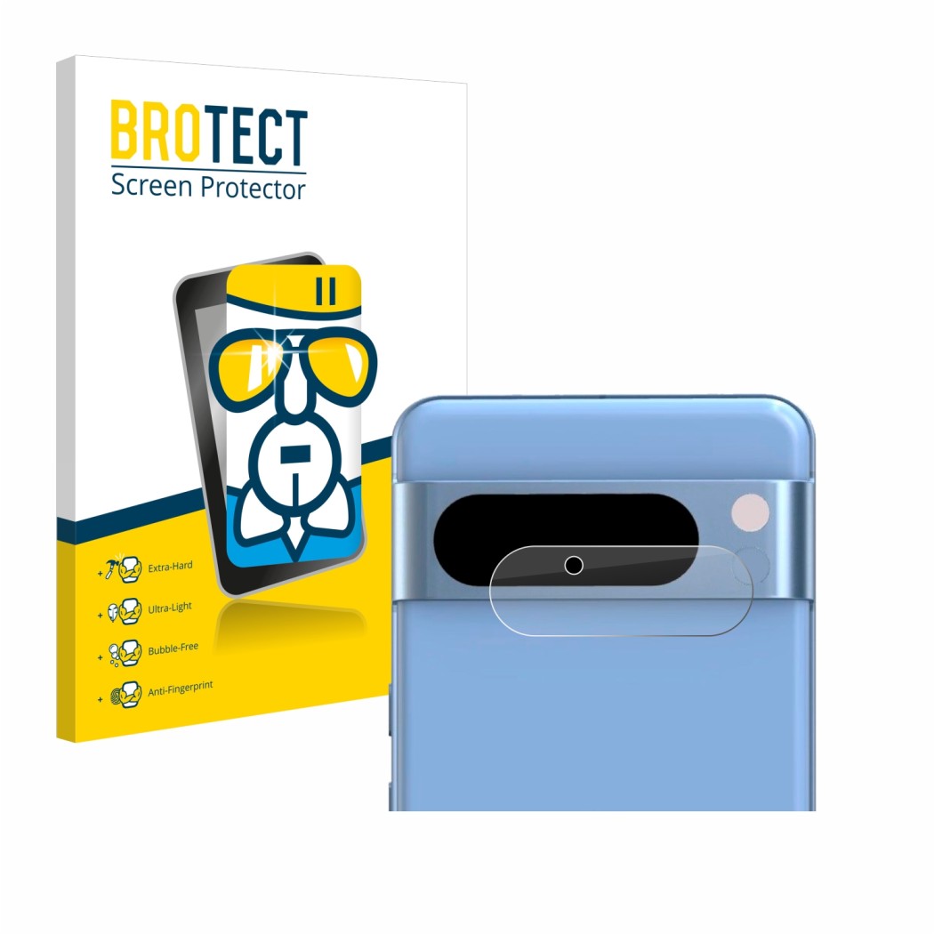 Parte frontal de un envase de producto con el logotipo de la marca BROTECT. Al lado se muestra el dispositivo Google Pixel 8 P