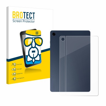 Vorderseite einer Produktverpackung mit dem Markenlogo BROTECT. Daneben ist das Gerät Samsung Galaxy Tab A9 Plus WiFi (Rücksei