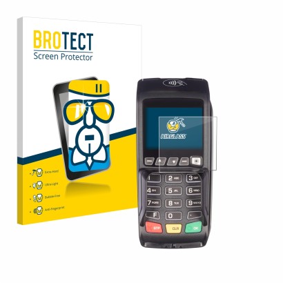 Face avant d’un emballage produit avec le logo de la marque BROTECT. À côté, l’appareil ingenico Desk/3500 est représenté avec