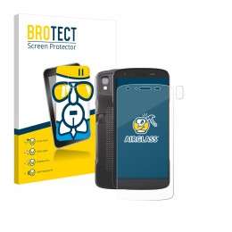 Vorderseite einer Produktverpackung mit dem Markenlogo BROTECT. Daneben ist das Gerät Zebra TC22 (Display+Kamera) mit dem zuge