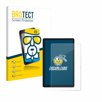 Vorderseite einer Produktverpackung mit dem Markenlogo BROTECT. Daneben ist das Gerät Blackview Tab 80 mit dem zugehörigen Dis