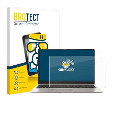 Vorderseite einer Produktverpackung mit dem Markenlogo BROTECT. Daneben ist das Gerät ASUS ZenBook 15 OLED UM3504 mit dem zuge