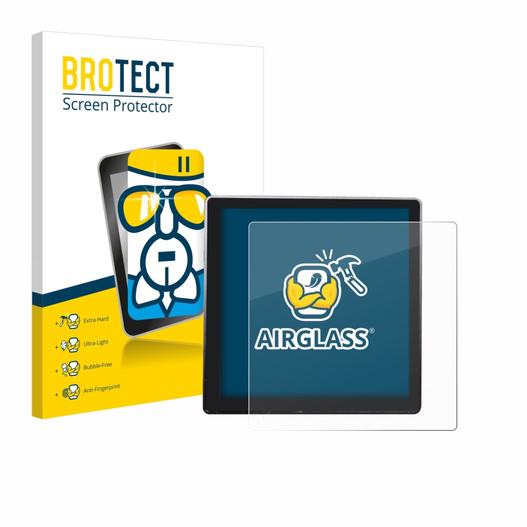 Face avant d’un emballage produit avec le logo de la marque BROTECT. À côté, l’appareil Shelly Wall Display est représenté ave