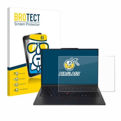 Vorderseite einer Produktverpackung mit dem Markenlogo BROTECT. Daneben ist das Gerät Lenovo ThinkPad X1 Carbon Gen 13 14