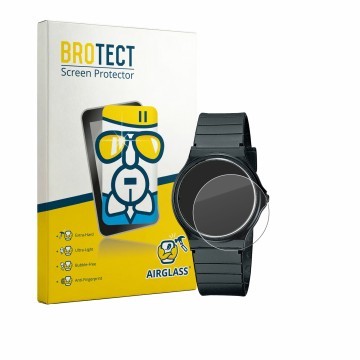 Front side of a product packaging with the brand logo BROTECT. Next to it is the device Casio Collection MQ-24 shown with the 