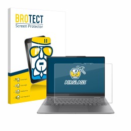 Parte frontal de un envase de producto con el logotipo de la marca BROTECT. Al lado se muestra el dispositivo Lenovo Yoga 7i 2