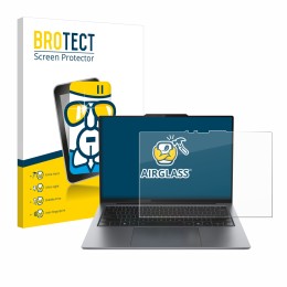 Parte frontal de un envase de producto con el logotipo de la marca BROTECT. Al lado se muestra el dispositivo Lenovo ThinkPad 