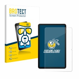 Parte frontal de un envase de producto con el logotipo de la marca BROTECT. Al lado se muestra el dispositivo Blackview MEGA 2