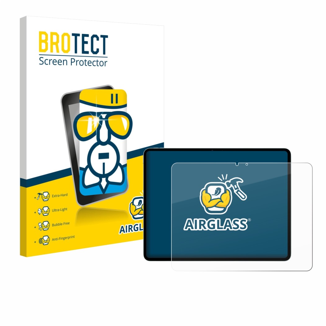 Front side of a product packaging with the brand logo BROTECT. Next to it is the device Apple iPad Air 13