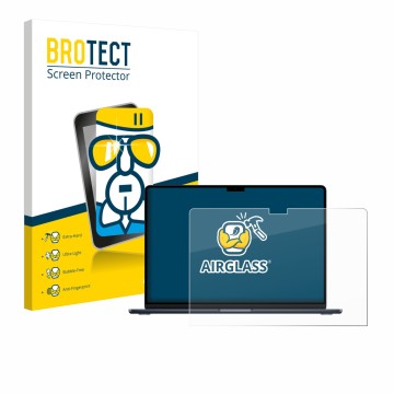 Vorderseite einer Produktverpackung mit dem Markenlogo BROTECT. Daneben ist das Gerät Apple MacBook Air 15