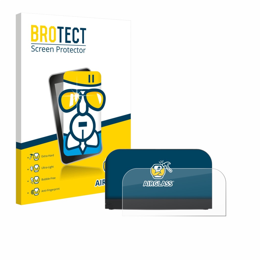 Face avant d’un emballage produit avec le logo de la marque BROTECT. À côté, l’appareil Nintendo Switch 2 Station est représen