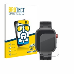 Parte frontal de un envase de producto con el logotipo de la marca BROTECT. Al lado se muestra el dispositivo Huawei Watch Fit
