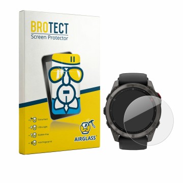 Front side of a product packaging with the brand logo BROTECT. Next to it is the device Garmin Fenix 8 Pro AMOLED (47 mm) show