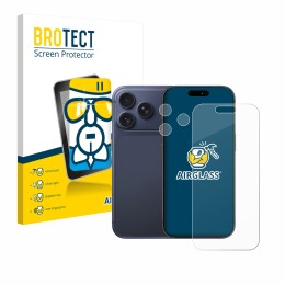 Vorderseite einer Produktverpackung mit dem Markenlogo BROTECT. Daneben ist das Gerät Apple iPhone 17 Pro (Display+Kamera) mit