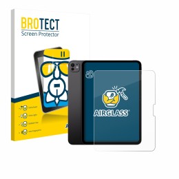 Face avant d’un emballage produit avec le logo de la marque BROTECT. À côté, l’appareil Apple iPad Pro 13