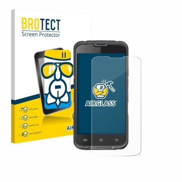 Vorderseite einer Produktverpackung mit dem Markenlogo BROTECT. Daneben ist das Gerät Unitech EA602 mit dem zugehörigen Displa