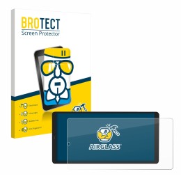 Vorderseite einer Produktverpackung mit dem Markenlogo BROTECT. Daneben ist das Gerät Shelly Wall Display X2 mit dem zugehörig