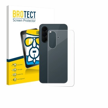 Vorderseite einer Produktverpackung mit dem Markenlogo BROTECT. Daneben ist das Gerät Samsung Galaxy A37 5G (Rückseite) mit de