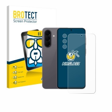 Vorderseite einer Produktverpackung mit dem Markenlogo BROTECT. Daneben ist das Gerät Samsung Galaxy A57 5G (Display+Kamera) m