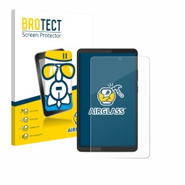 Parte frontal de un envase de producto con el logotipo de la marca BROTECT. Al lado se muestra el dispositivo Lenovo Tab K9 co