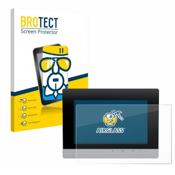 Vorderseite einer Produktverpackung mit dem Markenlogo BROTECT. Daneben ist das Gerät WAGO Touch Panel 600 Web Panel mit dem z