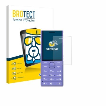 Parte frontale di una confezione del prodotto con il logo del marchio BROTECT. Accanto è raffigurato il dispositivo Nokia 150 