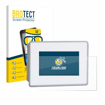 Vorderseite einer Produktverpackung mit dem Markenlogo BROTECT. Daneben ist das Gerät BUCHER automation JetView 1004 mit dem z