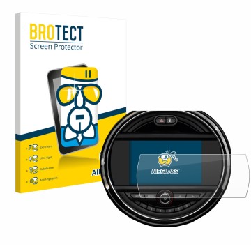 Vorderseite einer Produktverpackung mit dem Markenlogo BROTECT. Daneben ist das Gerät Mini Clubman 2018 - 2020 mit dem zugehör