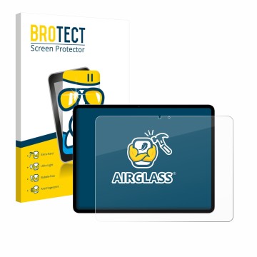 Parte frontal de un envase de producto con el logotipo de la marca BROTECT. Al lado se muestra el dispositivo Apple iPad Air 1