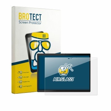 Parte frontal de un envase de producto con el logotipo de la marca BROTECT. Al lado se muestra el dispositivo Lenovo ThinkPad 