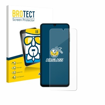 Parte frontale di una confezione del prodotto con il logo del marchio BROTECT. Accanto è raffigurato il dispositivo Samsung Ga