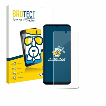 Face avant d’un emballage produit avec le logo de la marque BROTECT. À côté, l’appareil Samsung Galaxy F05 est représenté avec