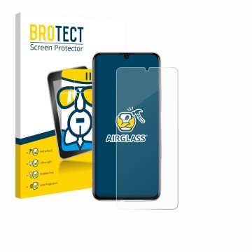 Parte frontal de un envase de producto con el logotipo de la marca BROTECT. Al lado se muestra el dispositivo Huawei Nova Y71 