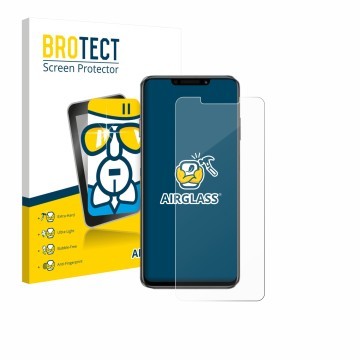 Parte frontal de un envase de producto con el logotipo de la marca BROTECT. Al lado se muestra el dispositivo Huawei Enjoy 60X