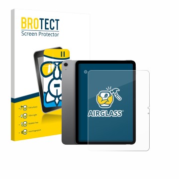 Front side of a product packaging with the brand logo BROTECT. Next to it is the device Apple iPad Air 13