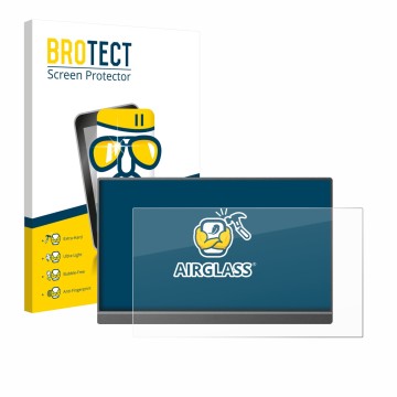 Parte frontal de un envase de producto con el logotipo de la marca BROTECT. Al lado se muestra el dispositivo Arzopa Z1C 16.1