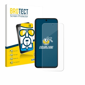 Parte frontal de un envase de producto con el logotipo de la marca BROTECT. Al lado se muestra el dispositivo Oppo A6s 5G con 