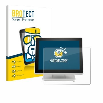 Vorderseite einer Produktverpackung mit dem Markenlogo BROTECT. Daneben ist das Gerät Posiflex PS-3615-G2 mit dem zugehörigen 