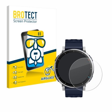 Face avant d’un emballage produit avec le logo de la marque BROTECT. À côté, l’appareil Amazfit Active 3 Premium est représent
