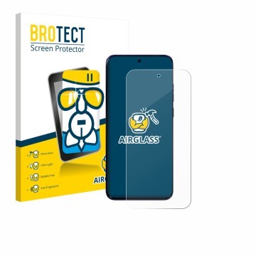 Vorderseite einer Produktverpackung mit dem Markenlogo BROTECT. Daneben ist das Gerät Motorola Edge 70 Fusion mit dem zugehöri