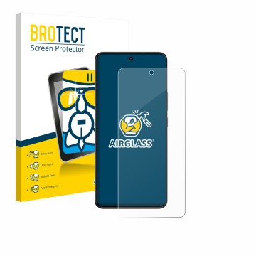 Parte frontal de un envase de producto con el logotipo de la marca BROTECT. Al lado se muestra el dispositivo Vivo V60 Lite 5G