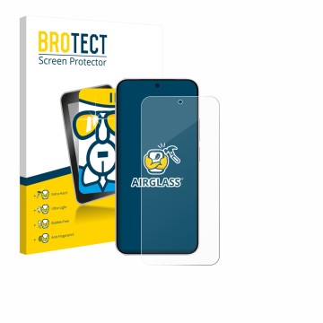 Parte frontal de un envase de producto con el logotipo de la marca BROTECT. Al lado se muestra el dispositivo Vivo X300 FE con