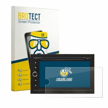 Front side of a product packaging with the brand logo BROTECT. Next to it is the device Blaupunkt Vienna 700 DAB shown with th