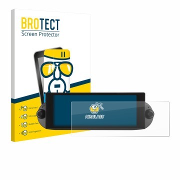 Front side of a product packaging with the brand logo BROTECT. Next to it is the device Essgoo Android Autoradio 6.86